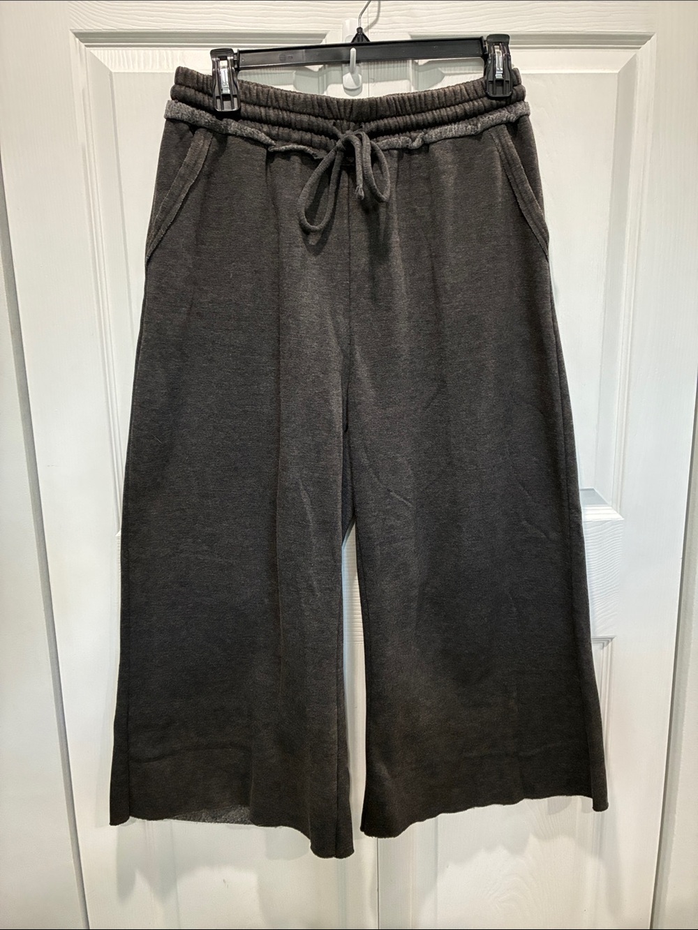 Zenana Wide Leg Knit Pants in Charcoal Gray